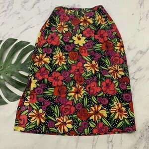 ICI Womens Vintage Maxi Skirt Size 16 Black Purple Floral Side Slits 90s Bright